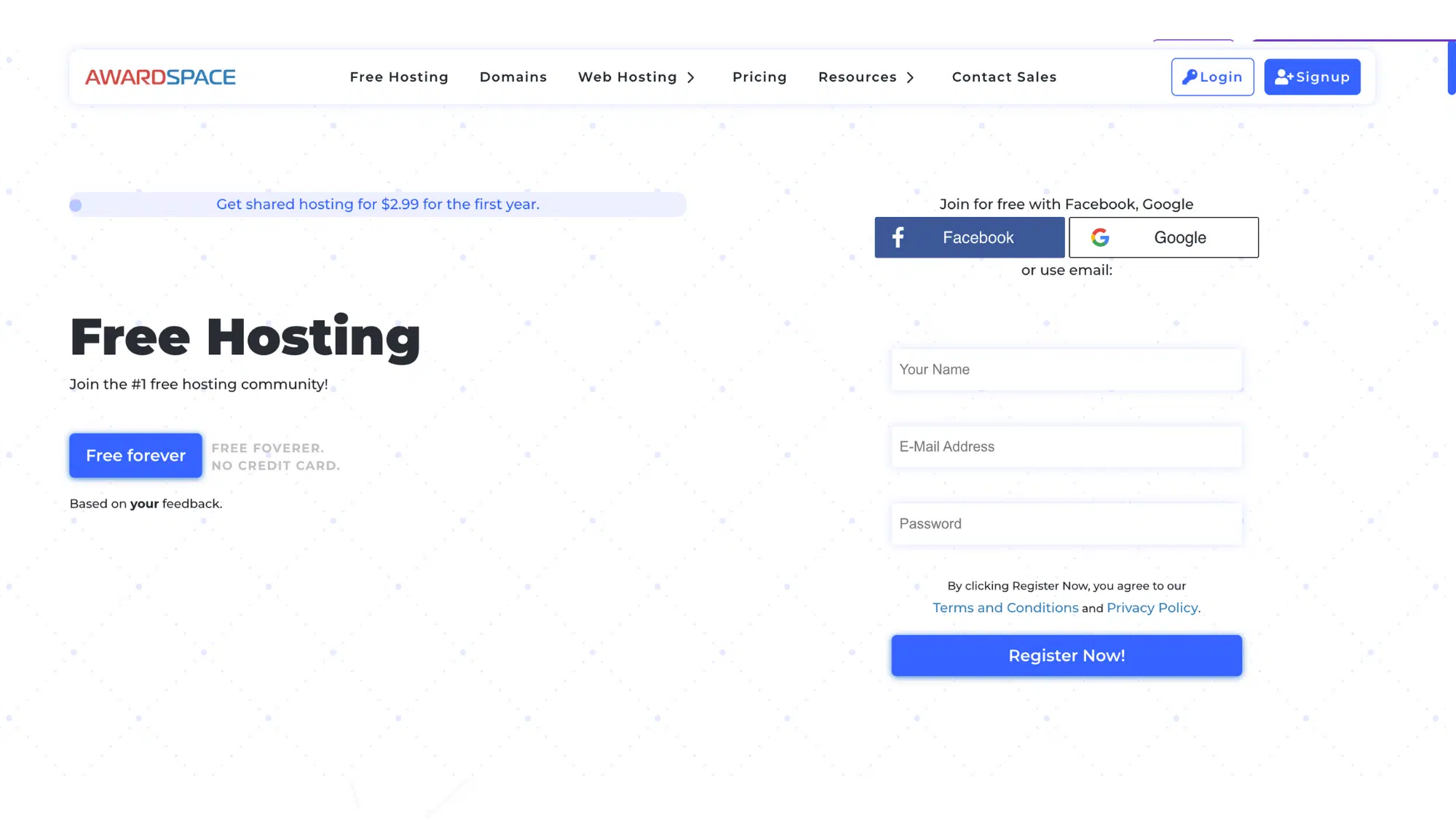 award space free hosting