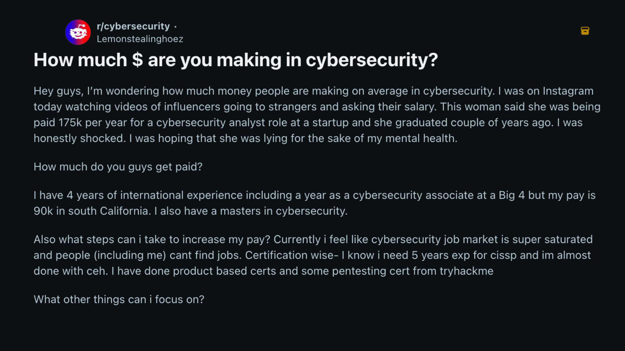 what people say about cyber security salaries