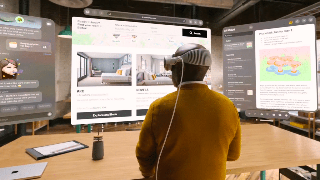 a person using arvr spatial computing to find booking options and virtual tasks