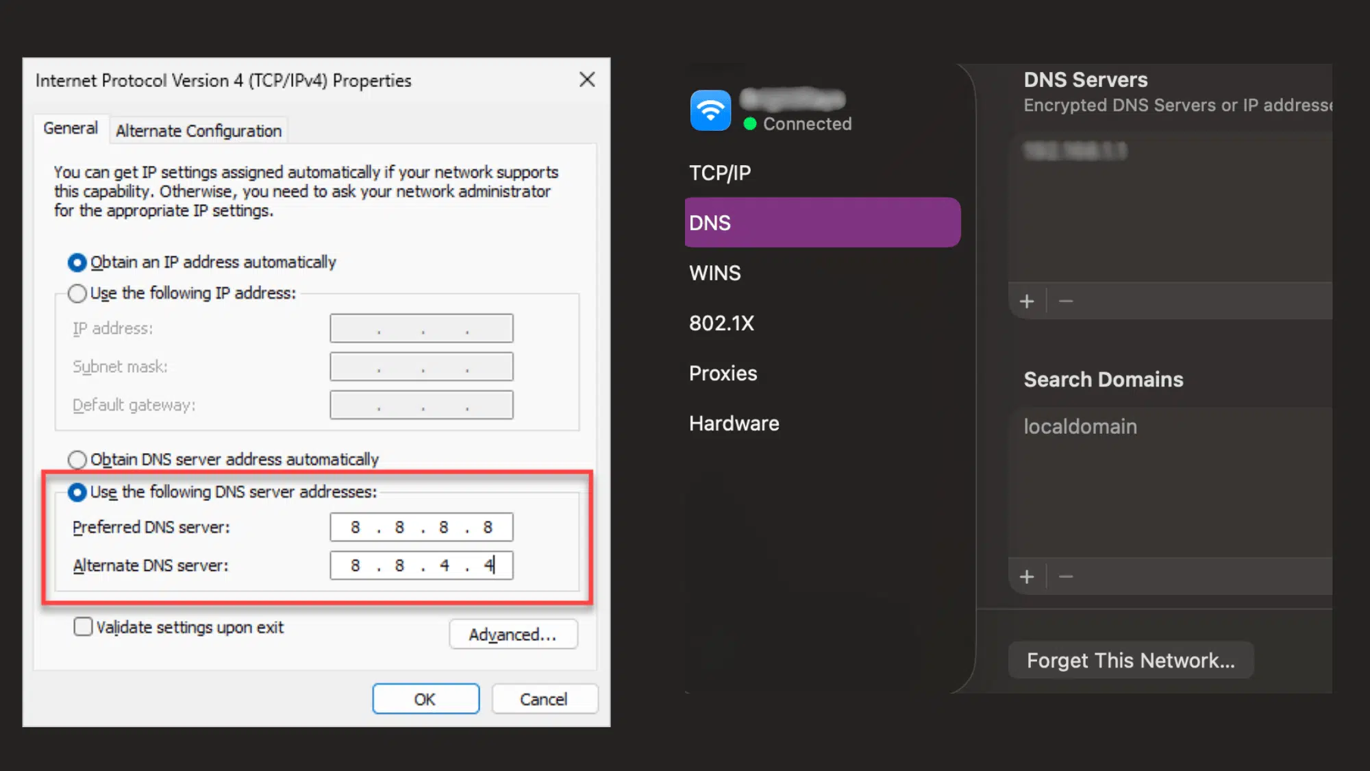 change dns servers to public dns google cloudflare