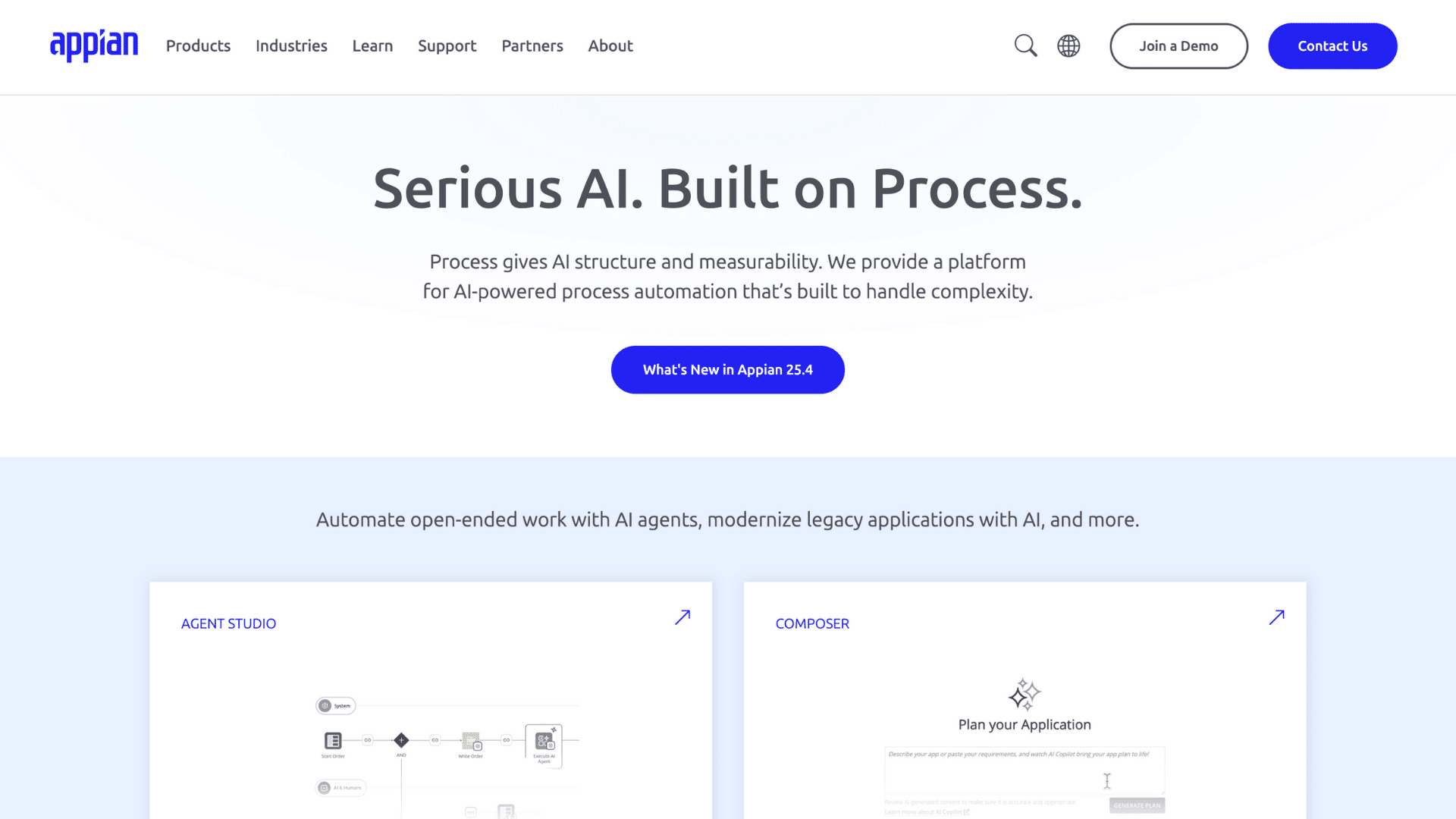home page of appian automation process tool website