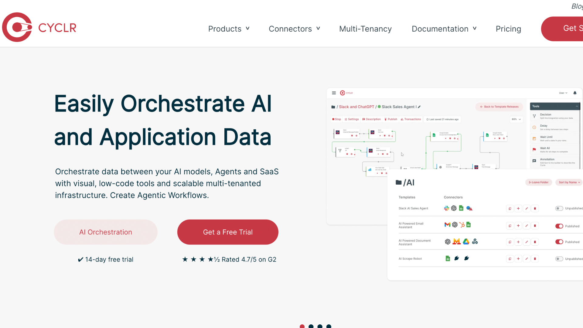home page of company cyclr that is a cloud integration platform