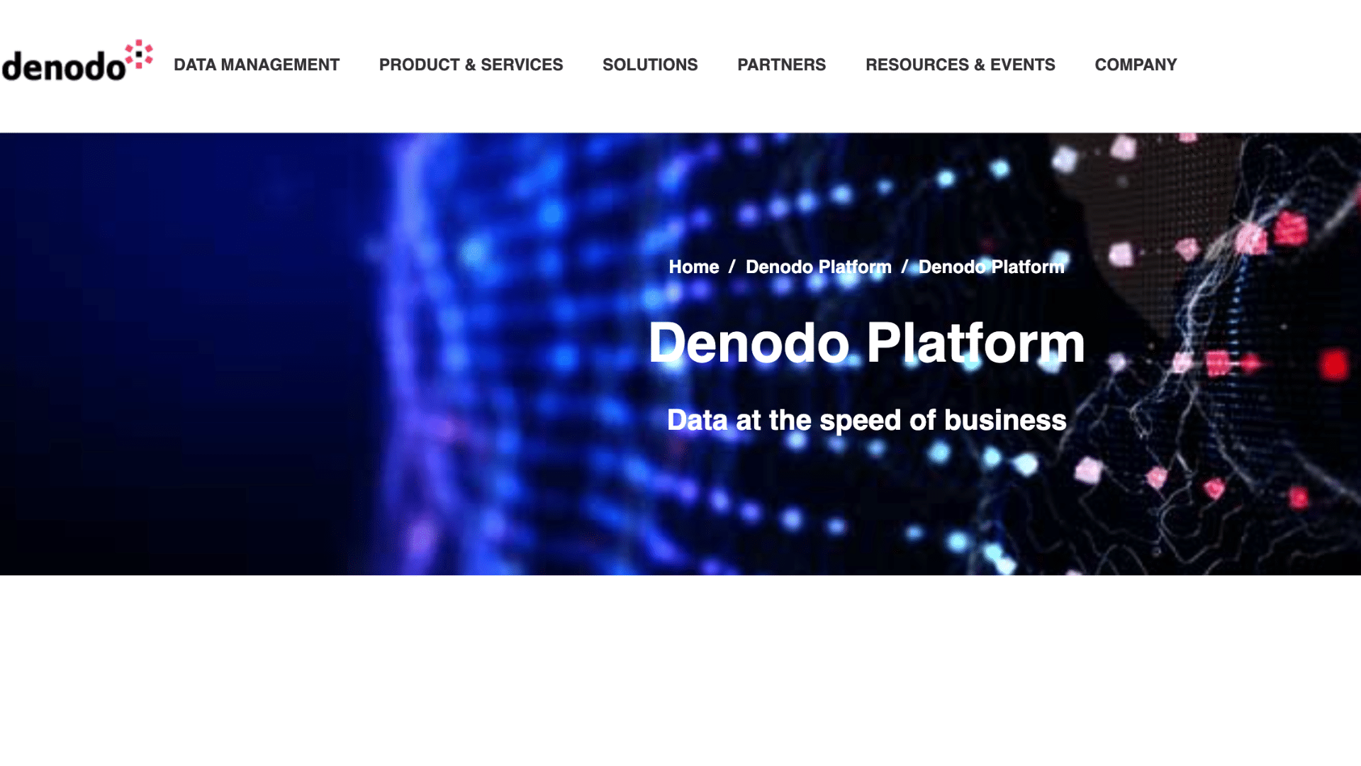 home page of company denodo platform that is a cloud integration platform