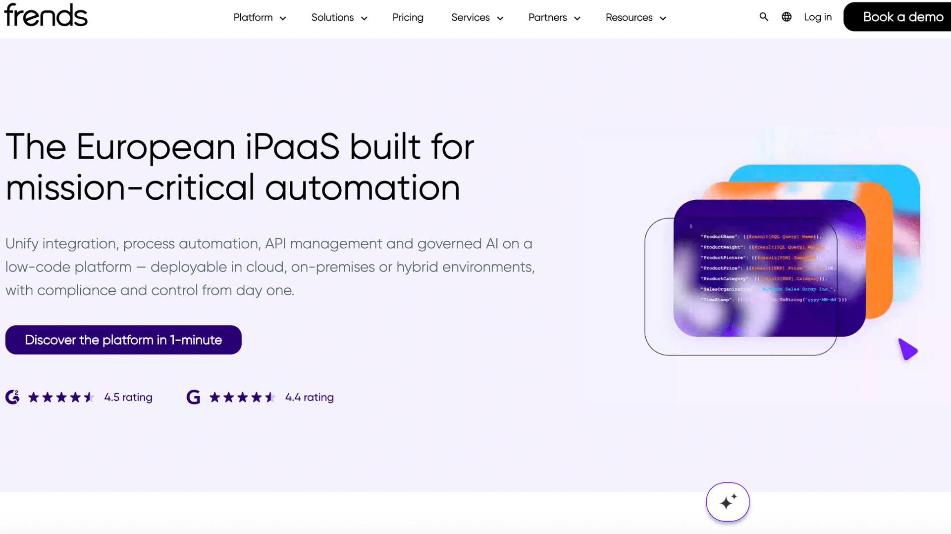 home page of company frends that is a cloud integration platform