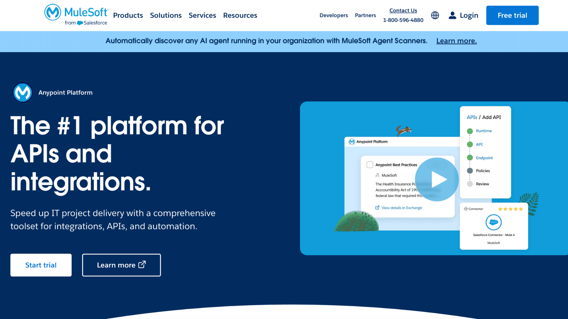 home page of company mulesoft anypoint that is a cloud integration platform