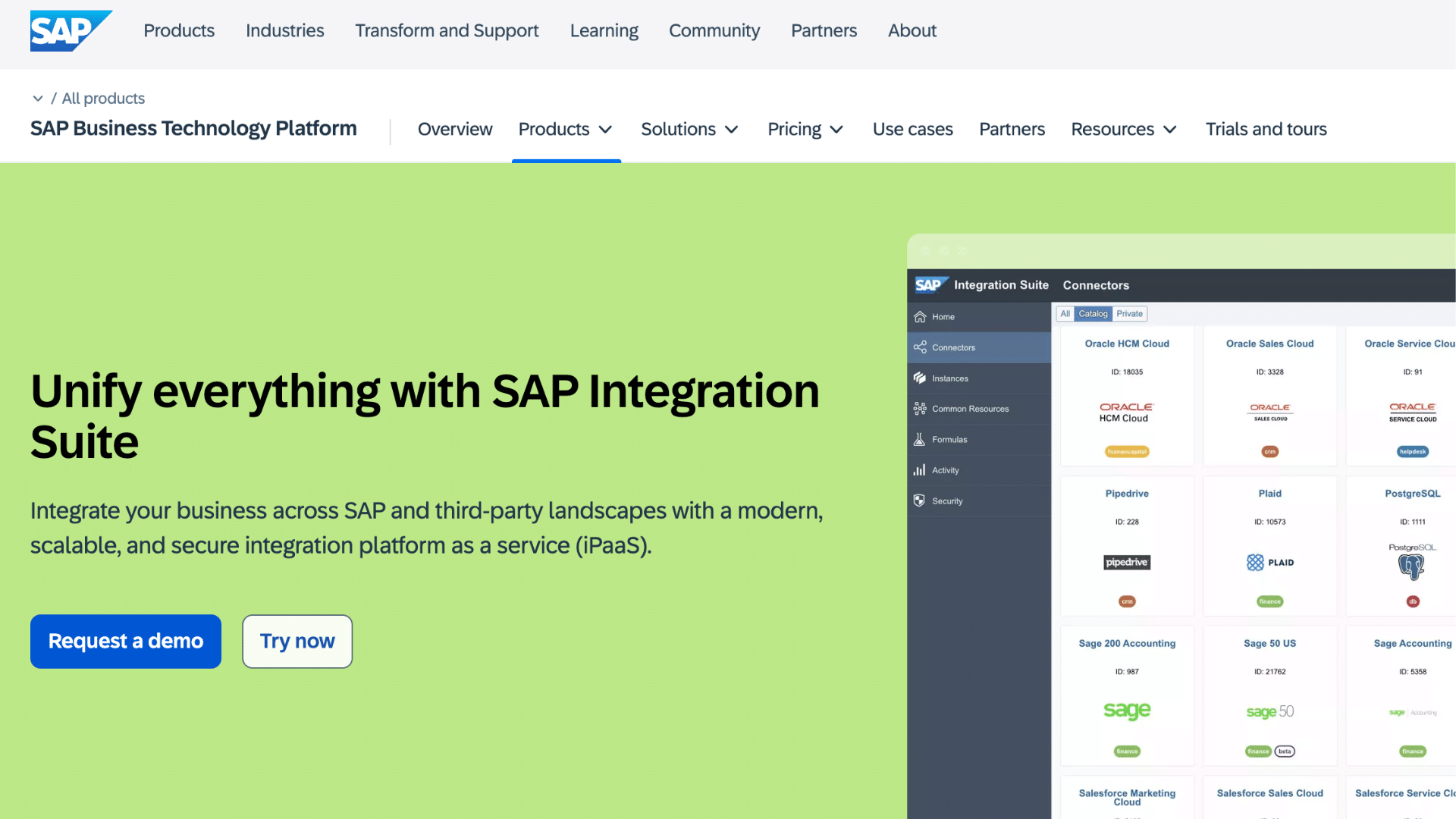 home page of company sap cloud platform integration that is a cloud integration platform