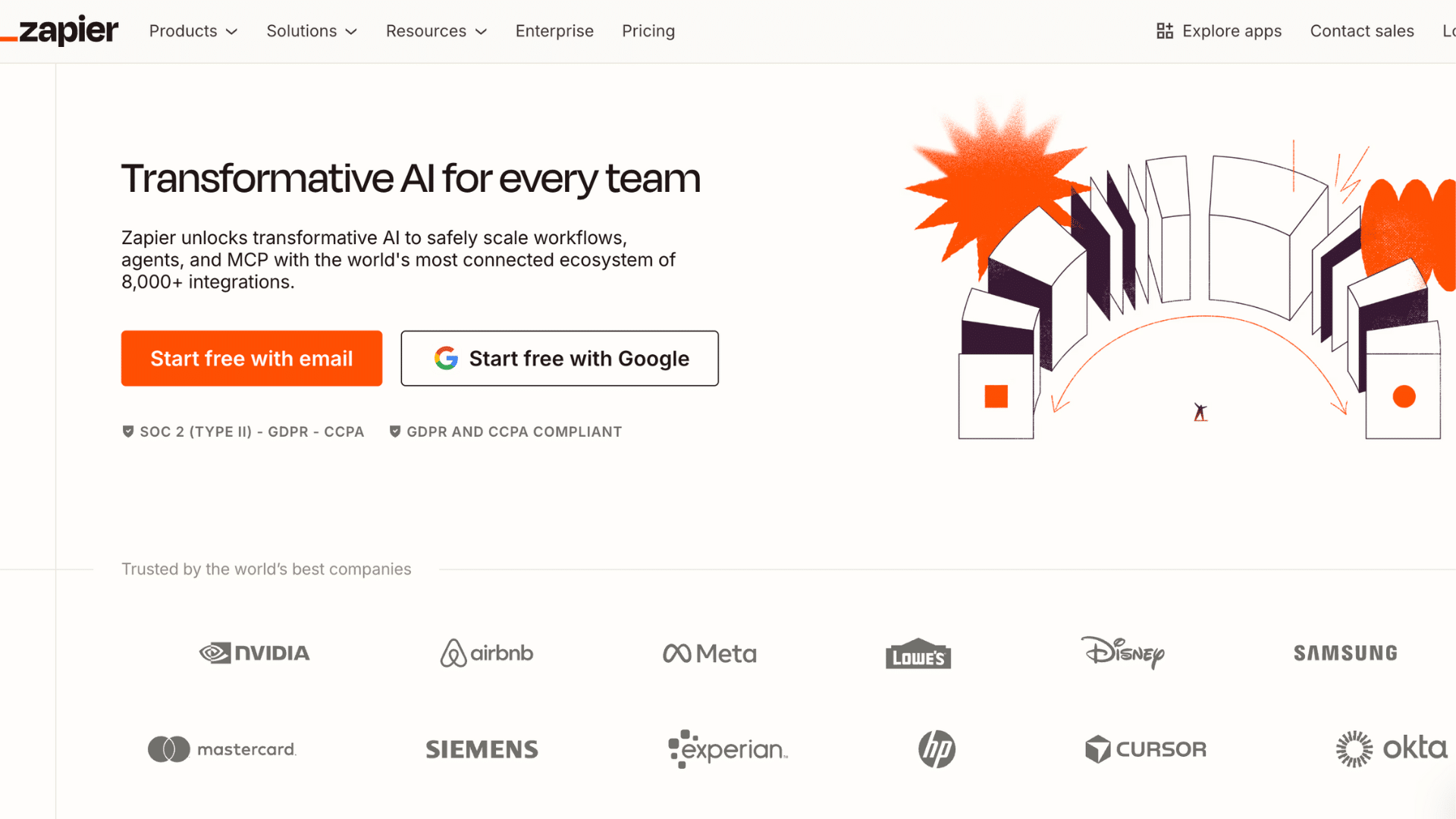home page of company zapier that is a cloud integration platform