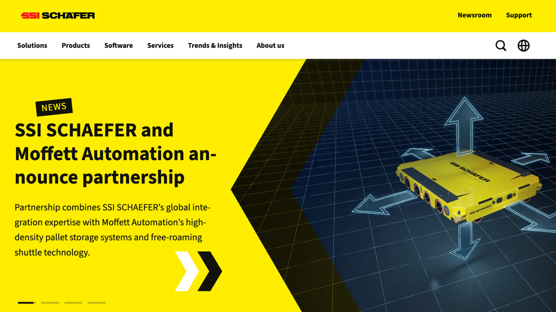 home page of ssi schaefer a company that provides warehouse automation solutions