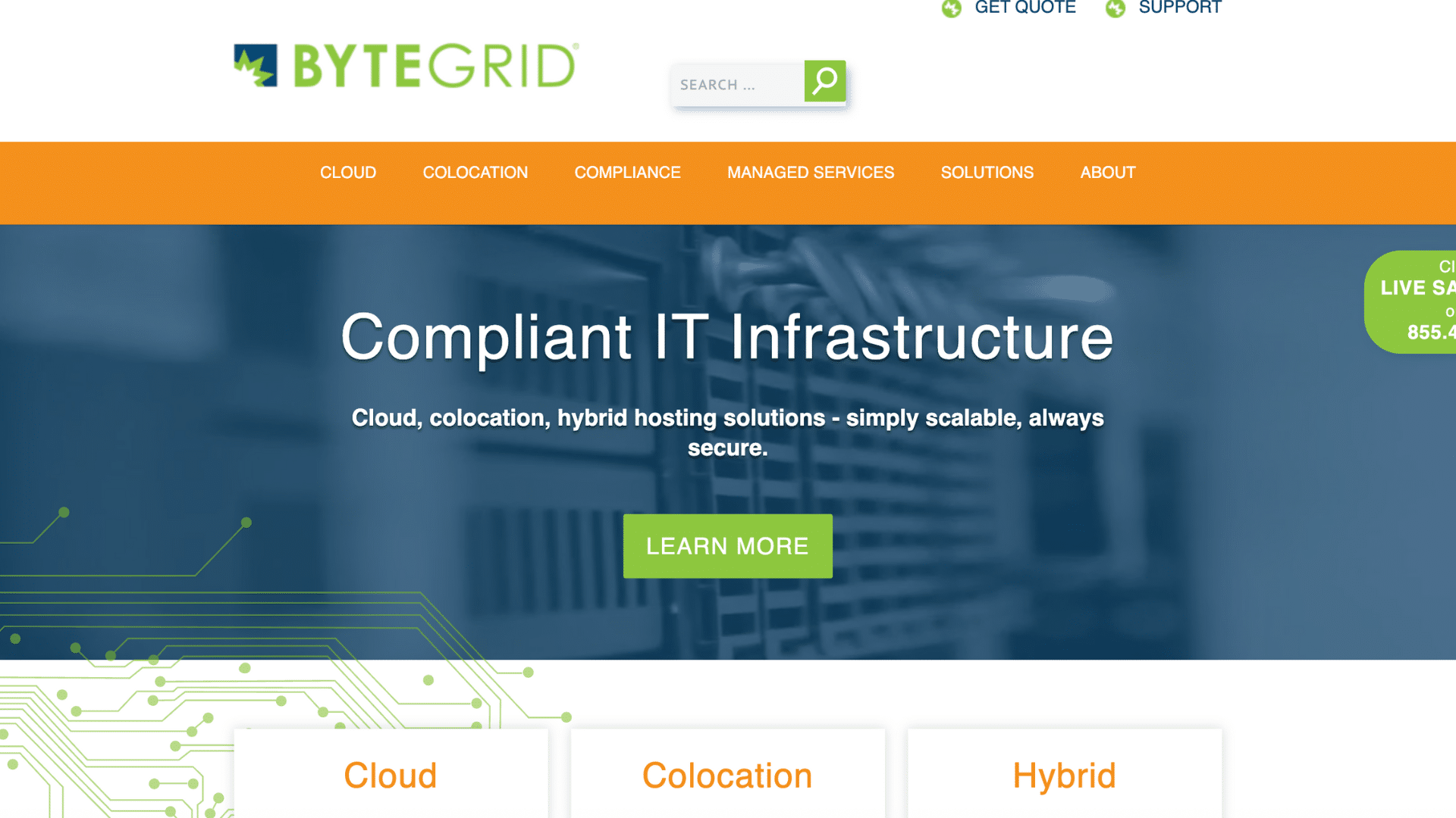 homepage of ByteGrid a leading managed hybrid cloud hosting solution