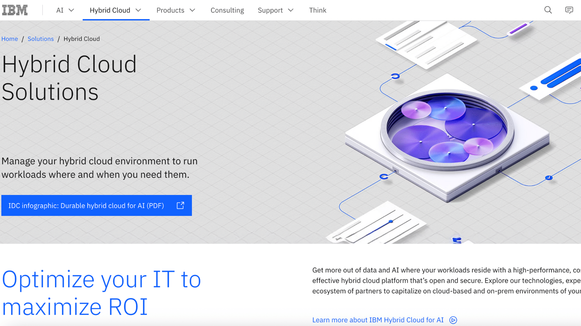 homepage of ibm hybrid cloud solutions a leading managed hybrid cloud hosting solution