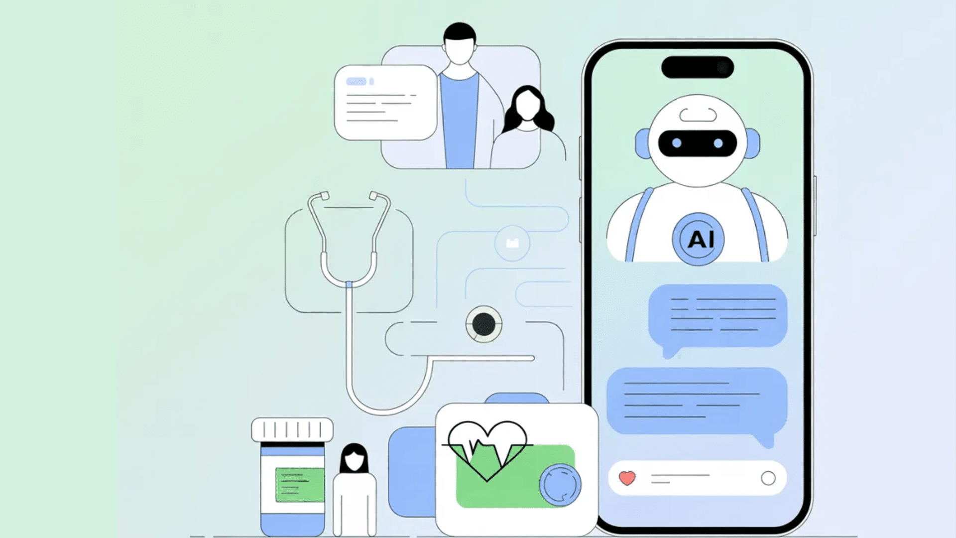 ai chatbots in healthcare on smartphone with virtual doctor and medical tools