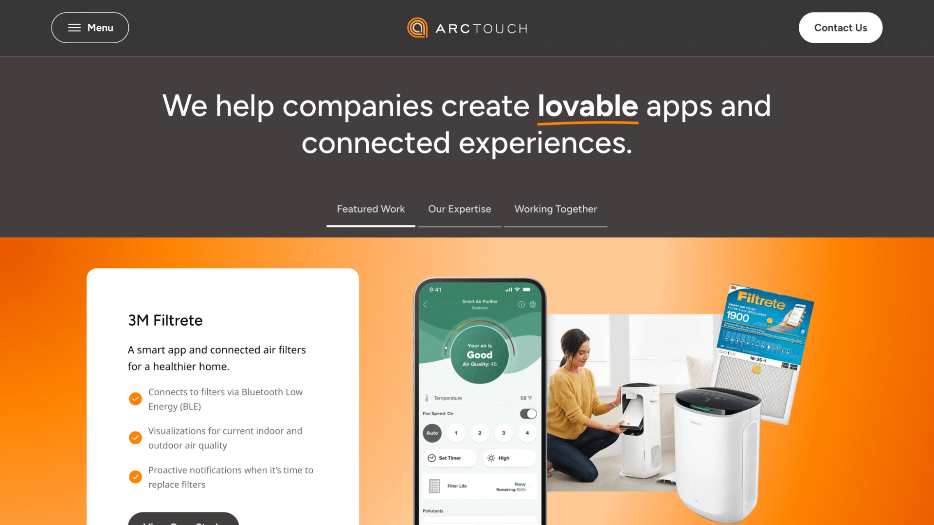 arctouch homepage promoting connected experiences and app creation services for android app development
