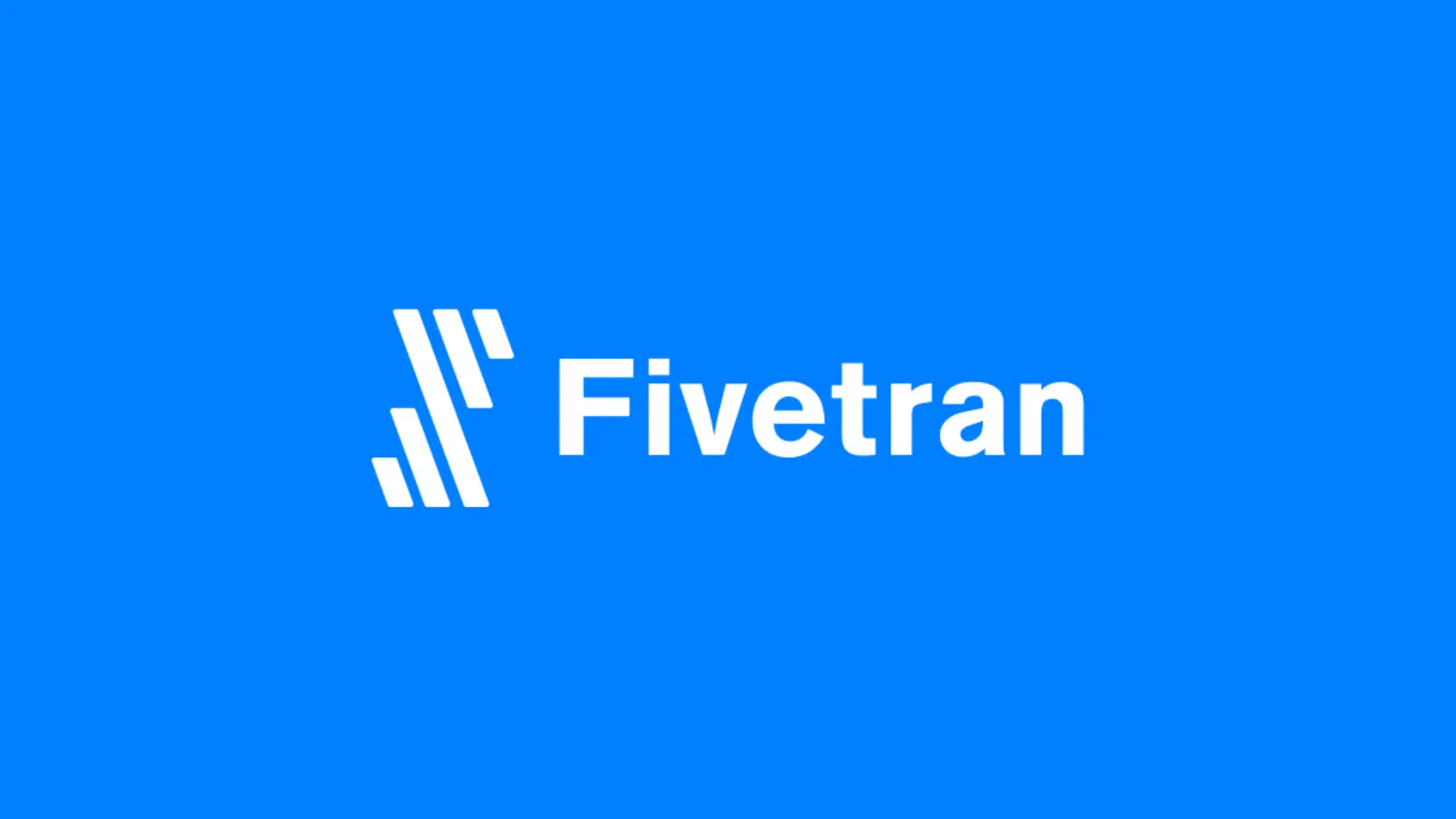 blue background with white text displaying fivetran and a stylized logo of vertical bars forming an f