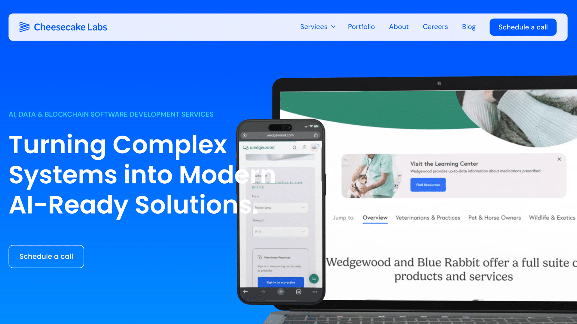 cheesecake labs homepage showcasing ai and driven software development for android app solutions
