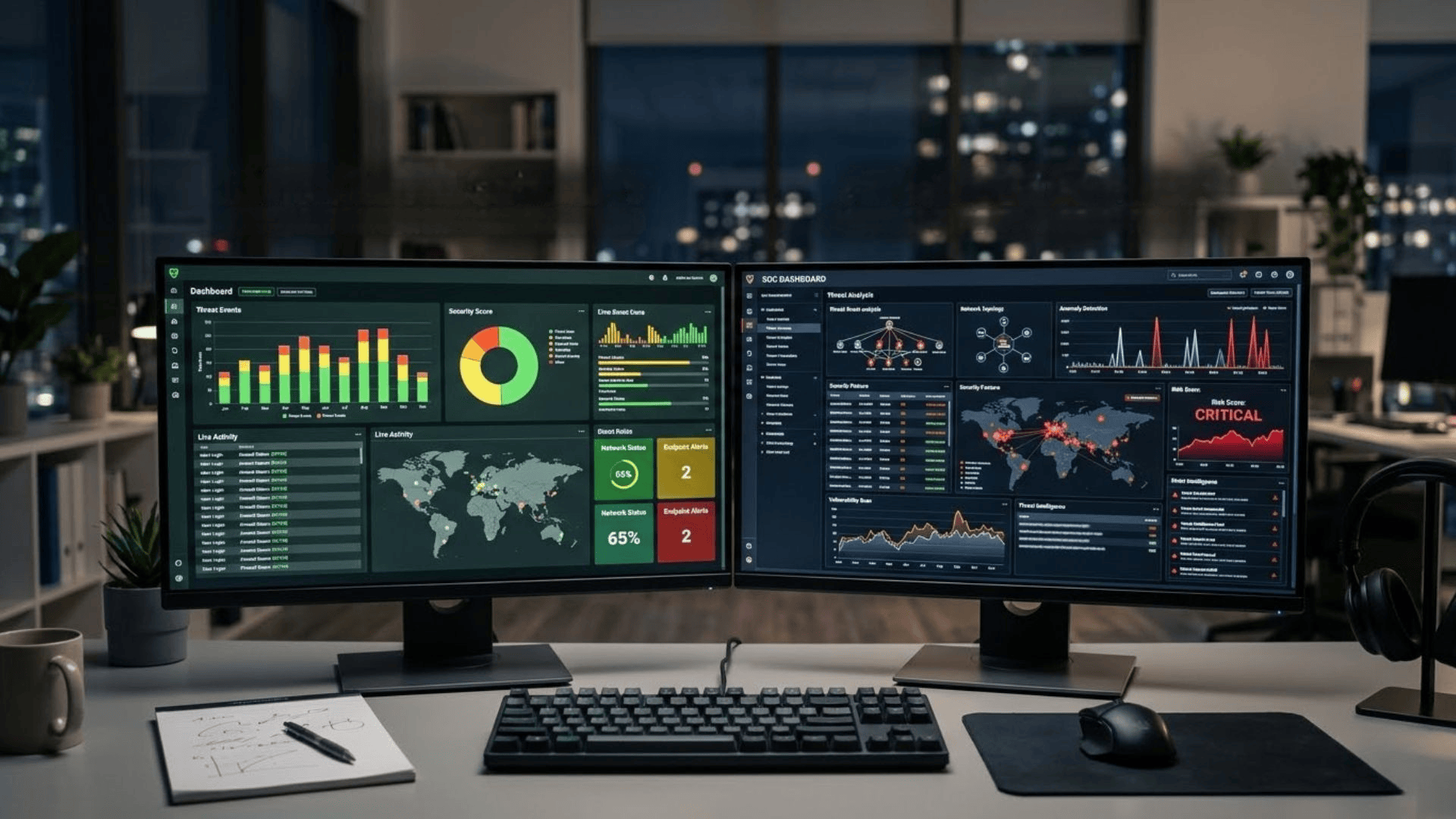 cybersecurity systems with multiple monitors showing different security levels for cmmc level one and level two