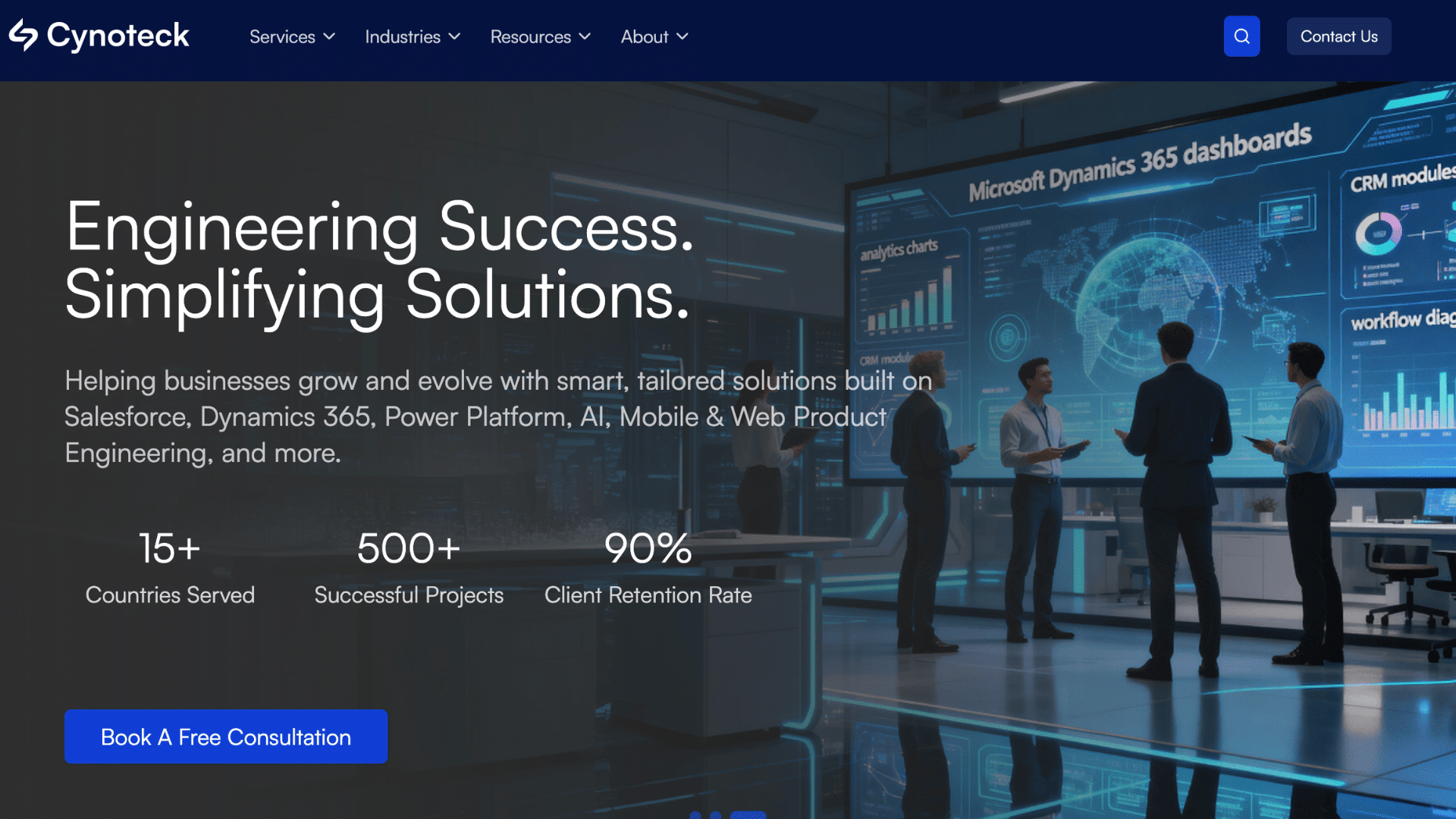 cynoteck homepage featuring tailored business solutions with ai and web platforms for android apps