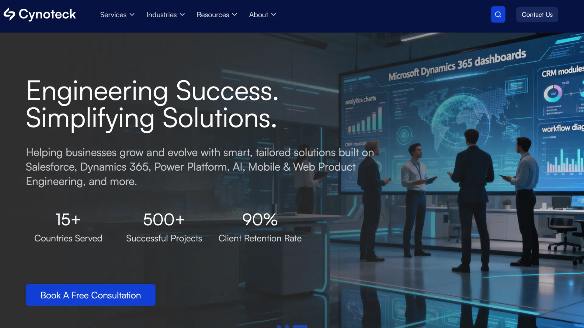 cynoteck homepage featuring tailored business solutions with ai and web platforms for android apps