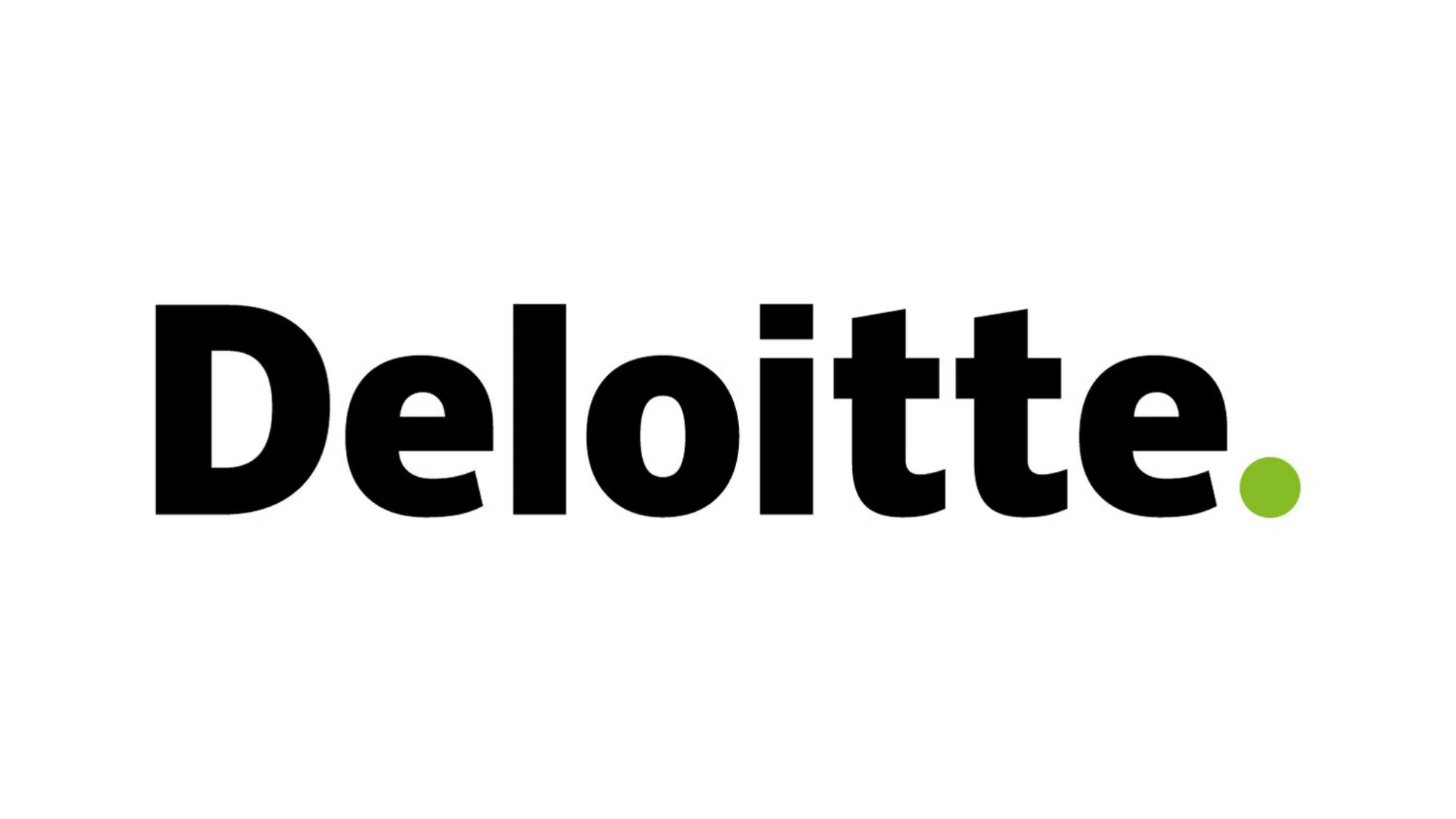 deloitte in bold letters on a white background with a small green dot at the end