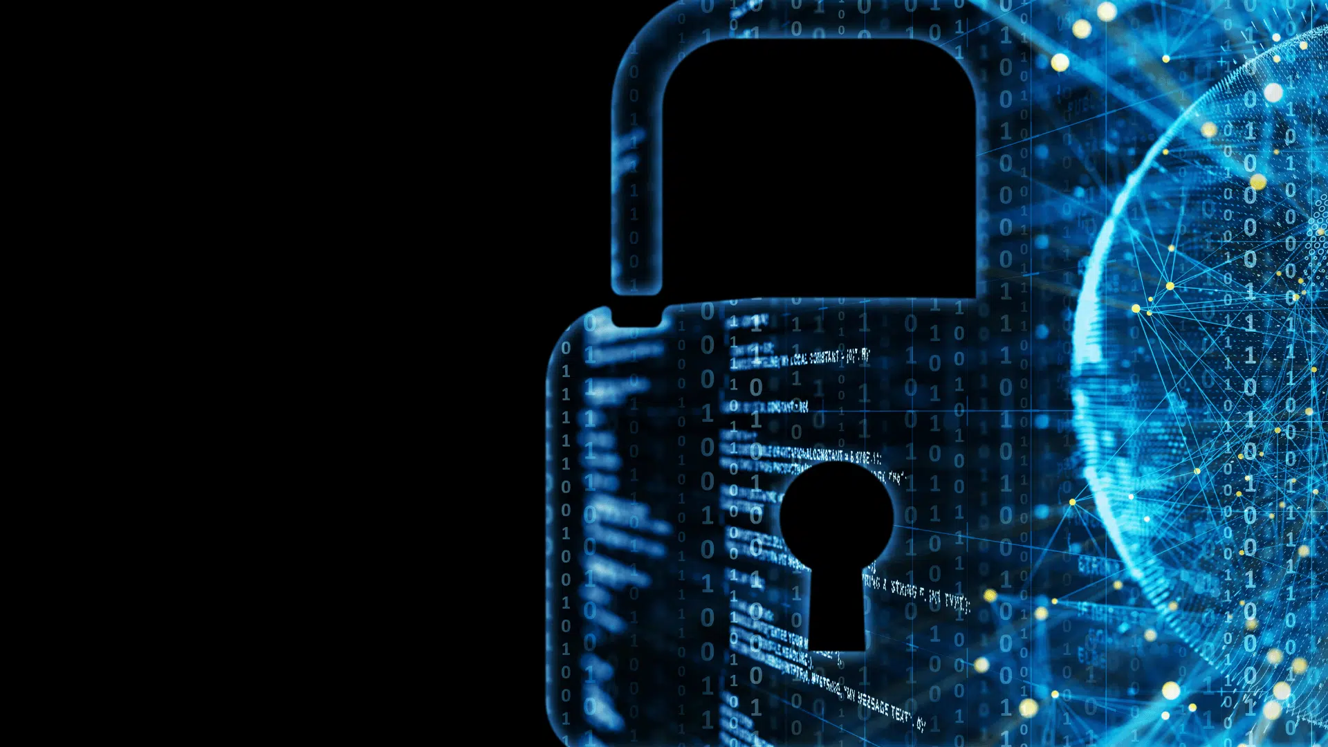 digital padlock over binary data and network globe showing cybersecurity risk management register plan