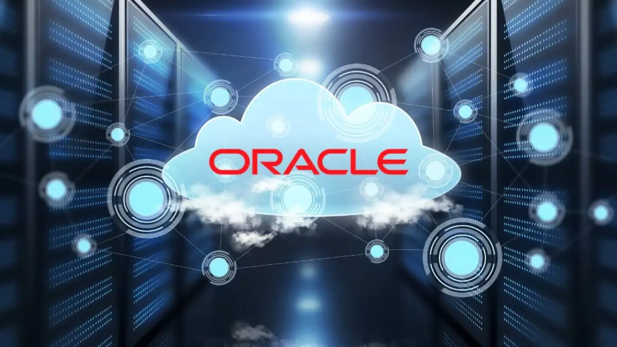 digital representation of data storage with oracle on a cloud icon