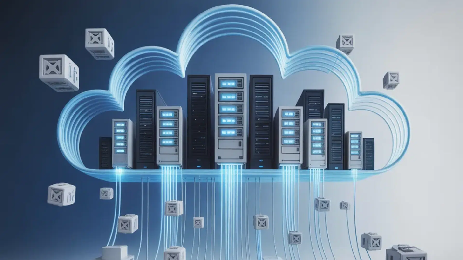 enterprise cloud computing infrastructure with servers inside digital cloud