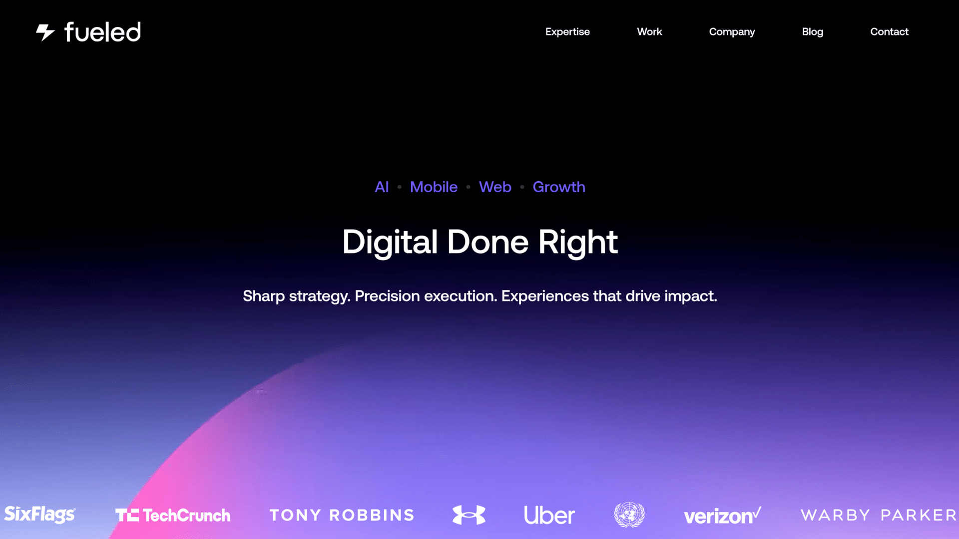 fueled homepage showcasing digital expertise and innovative strategies for android app development solutions