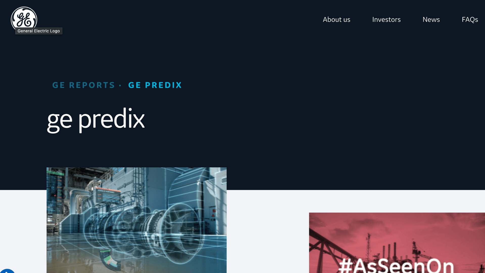 ge predix homepage with industrial turbine image