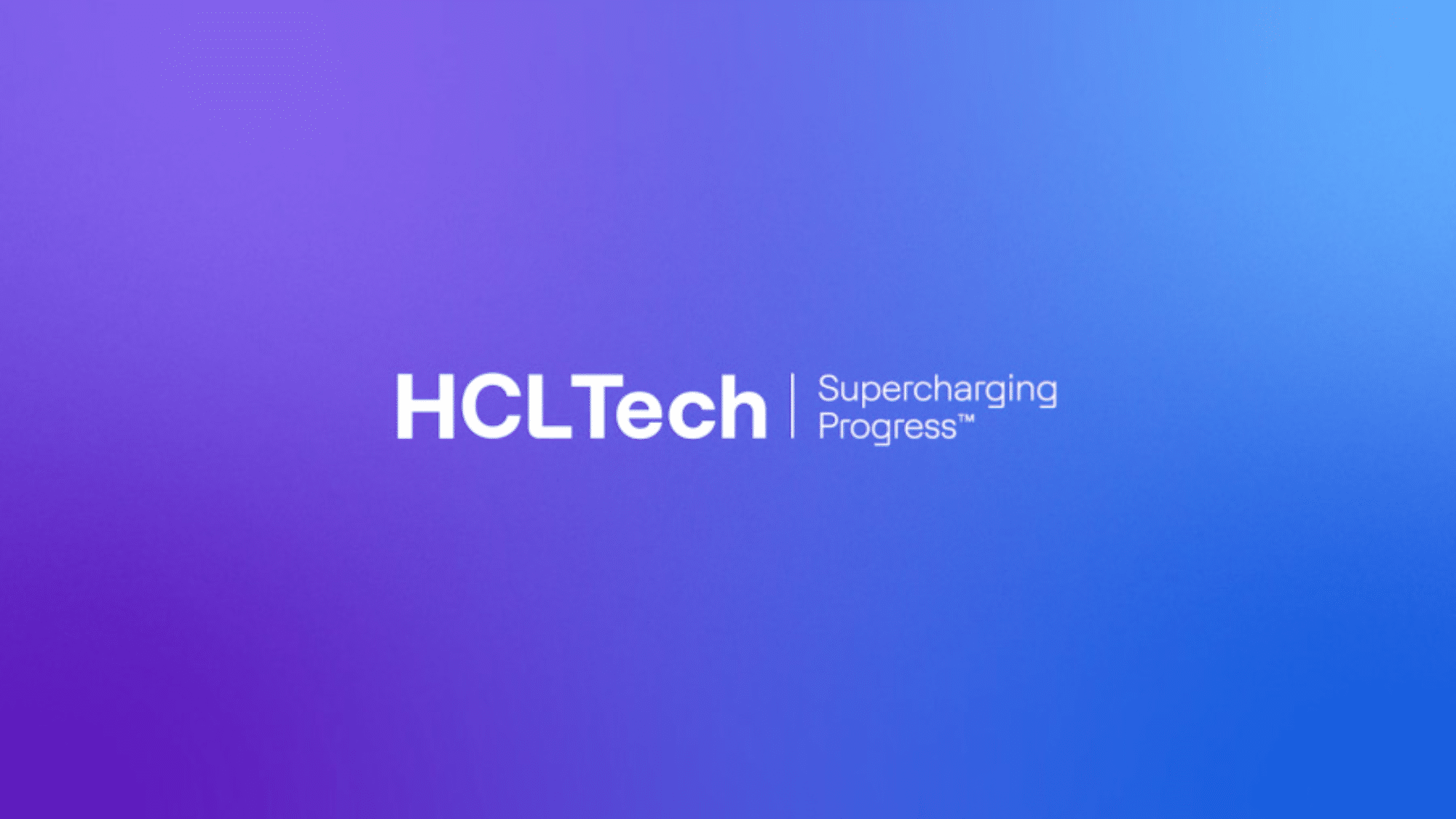 gradient background with shades of blue and purple white text reads hcltech supercharging progress