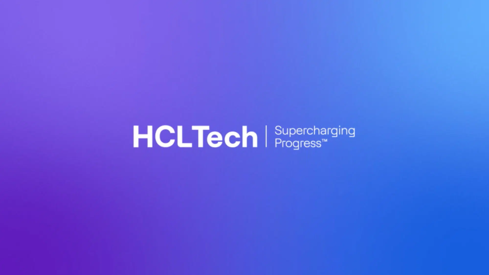 gradient background with shades of blue and purple white text reads hcltech supercharging progress
