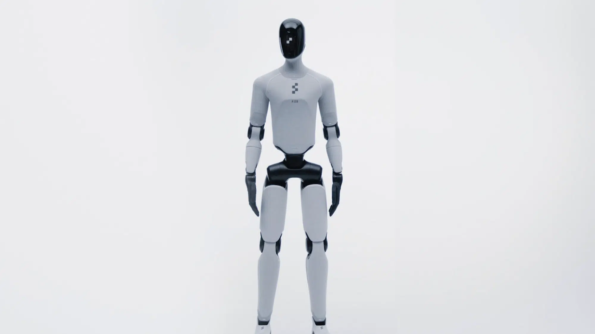 humanoid robot with a sleek design and black and white color scheme