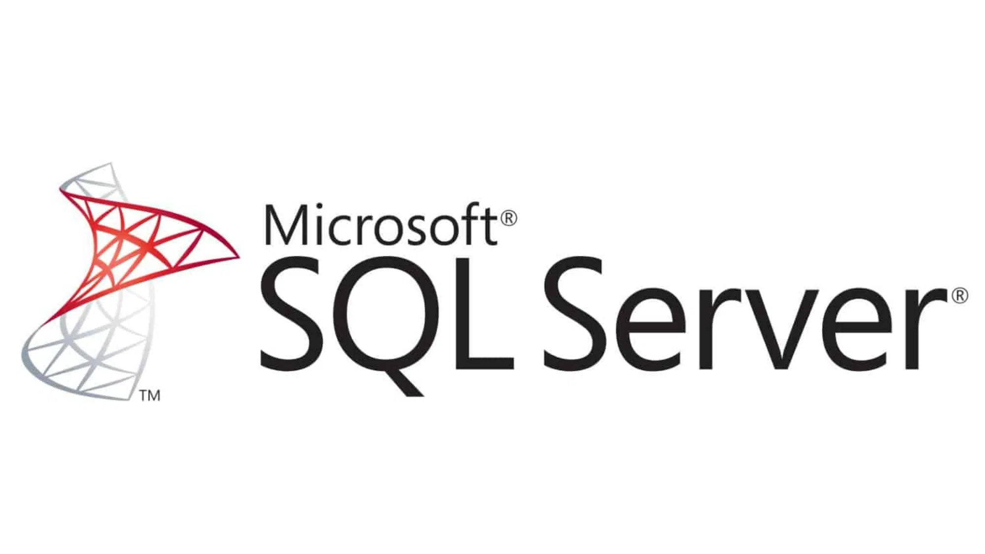 microsoft sql server logo featuring a stylized red and gray wireframe hourglass symbol to the left