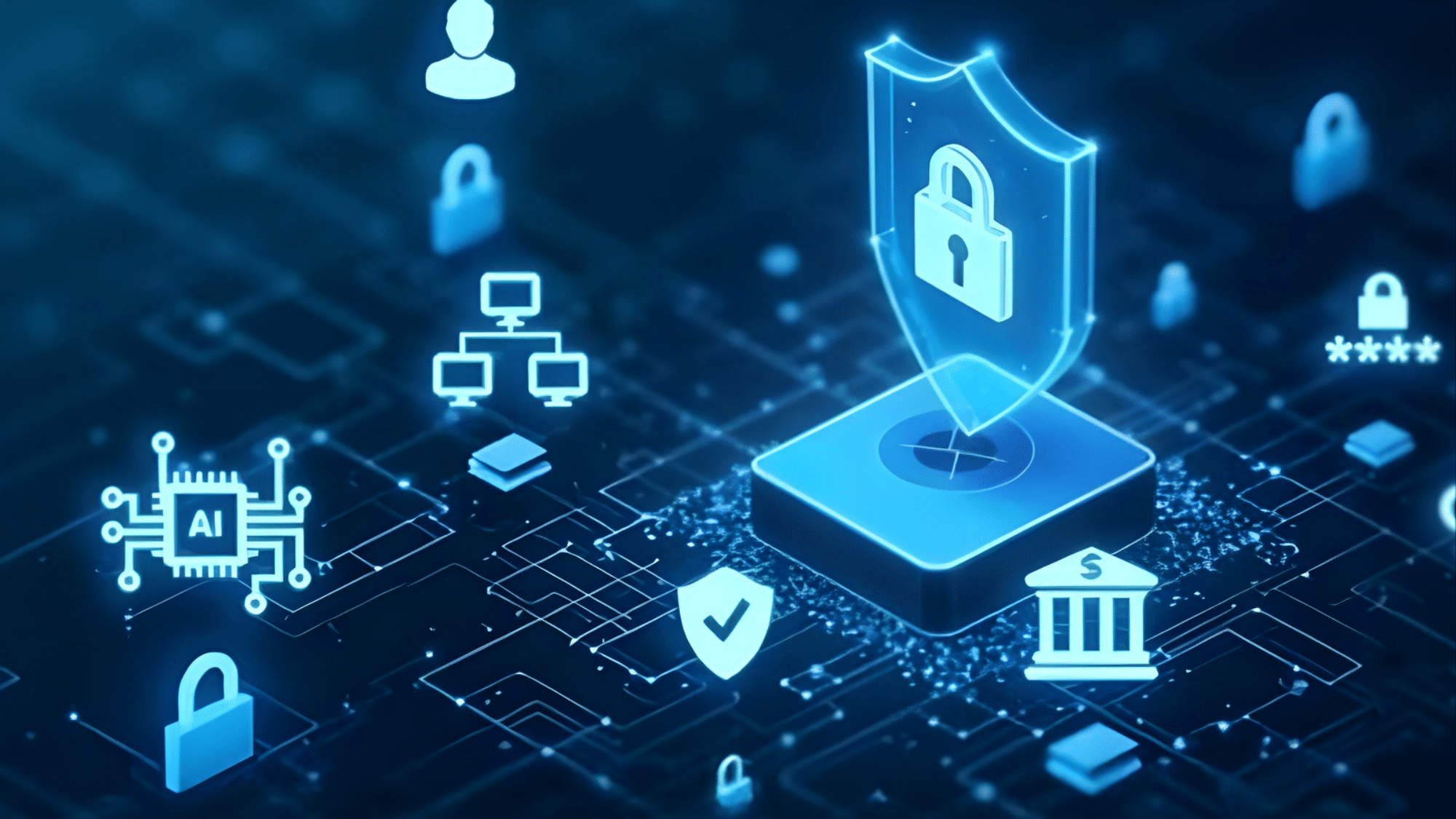 nist rms cybersecurity concept showing digital locks shield and ai network illustrating rmf steps process