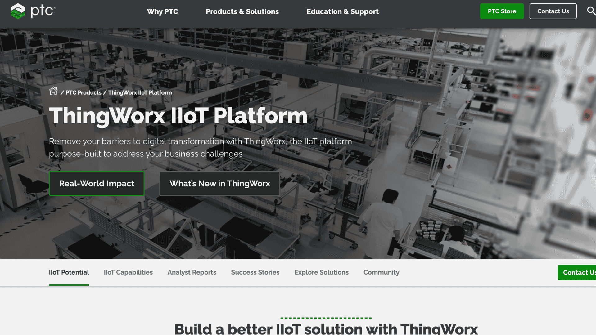 ptc thingworx iot platform homepage with smart factory production