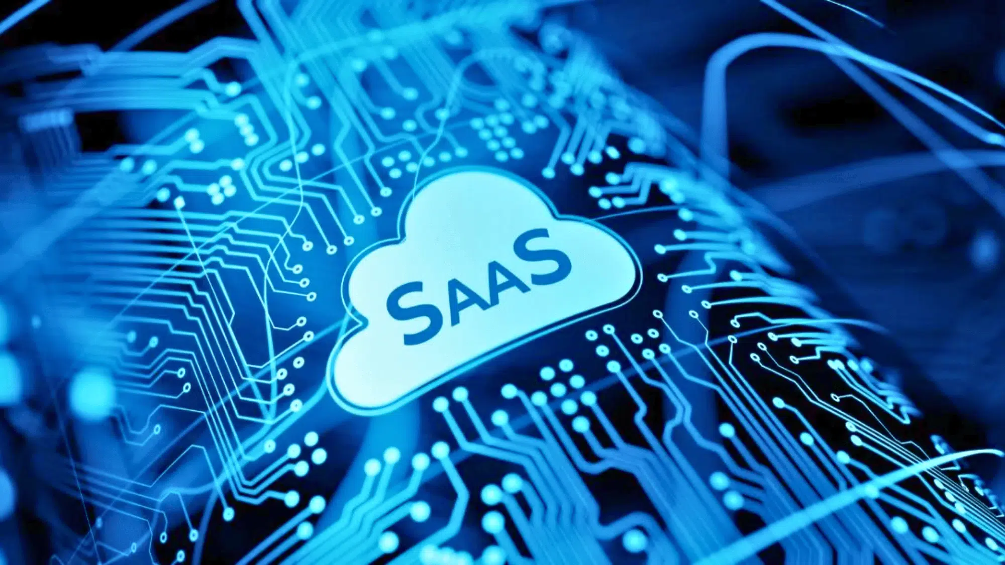 saas cloud symbol over glowing circuit board representing cloud computing and digital infrastructure saas digital marketing strategy