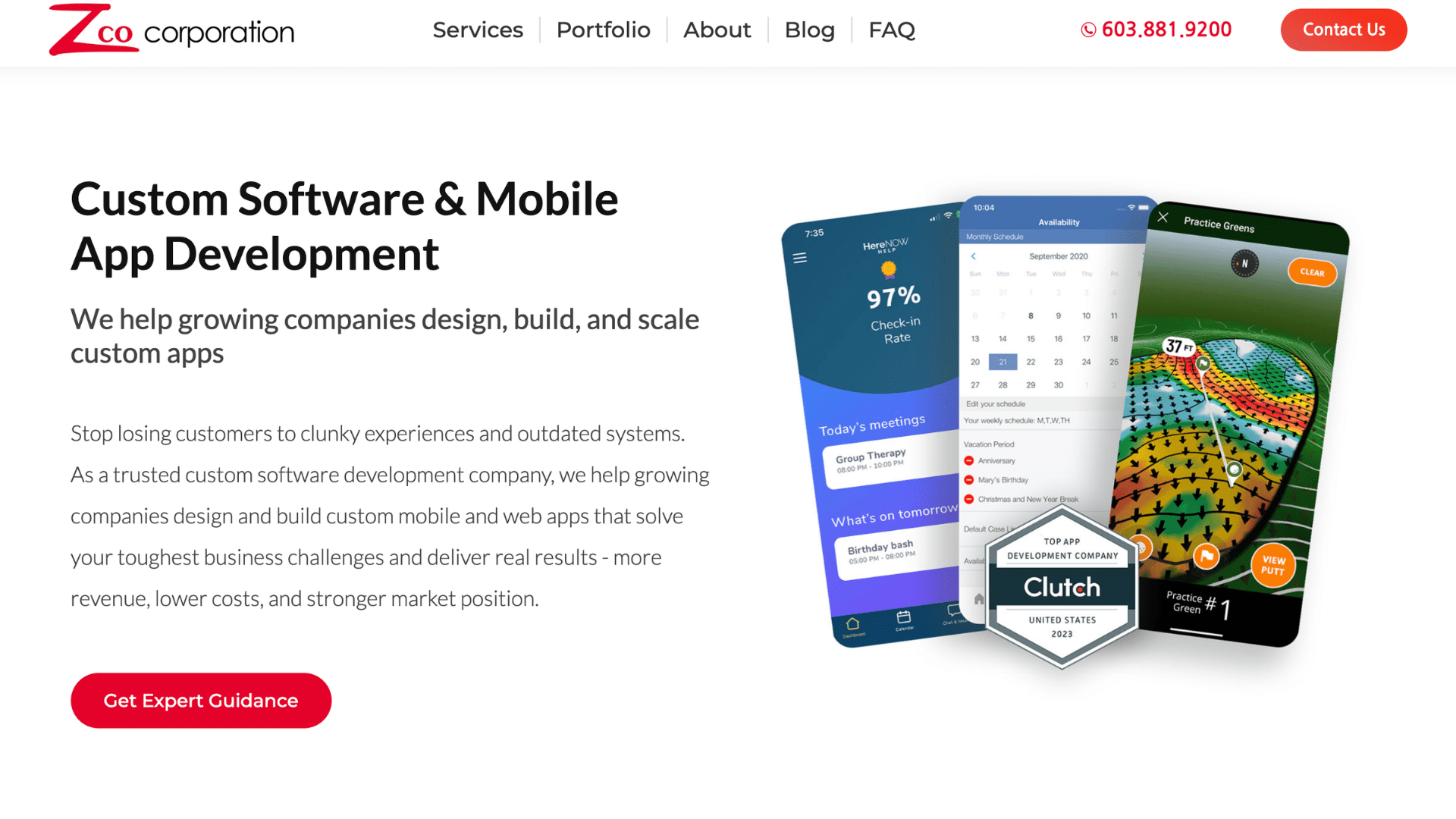 zco corporation homepage focusing on custom software and mobile app development for android solutions