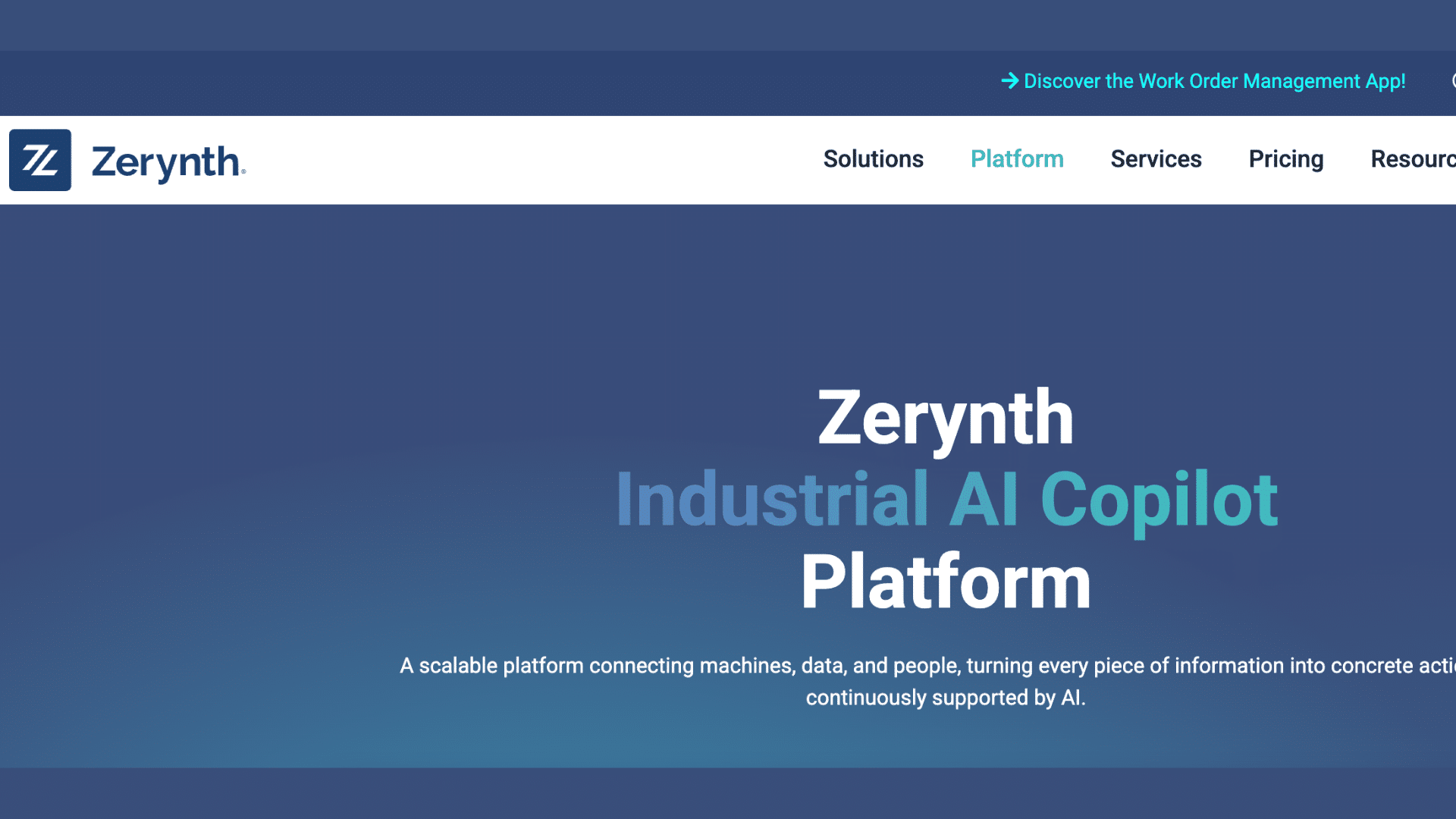 zerynth industrial ai copilot platform homepage with scalable ai message