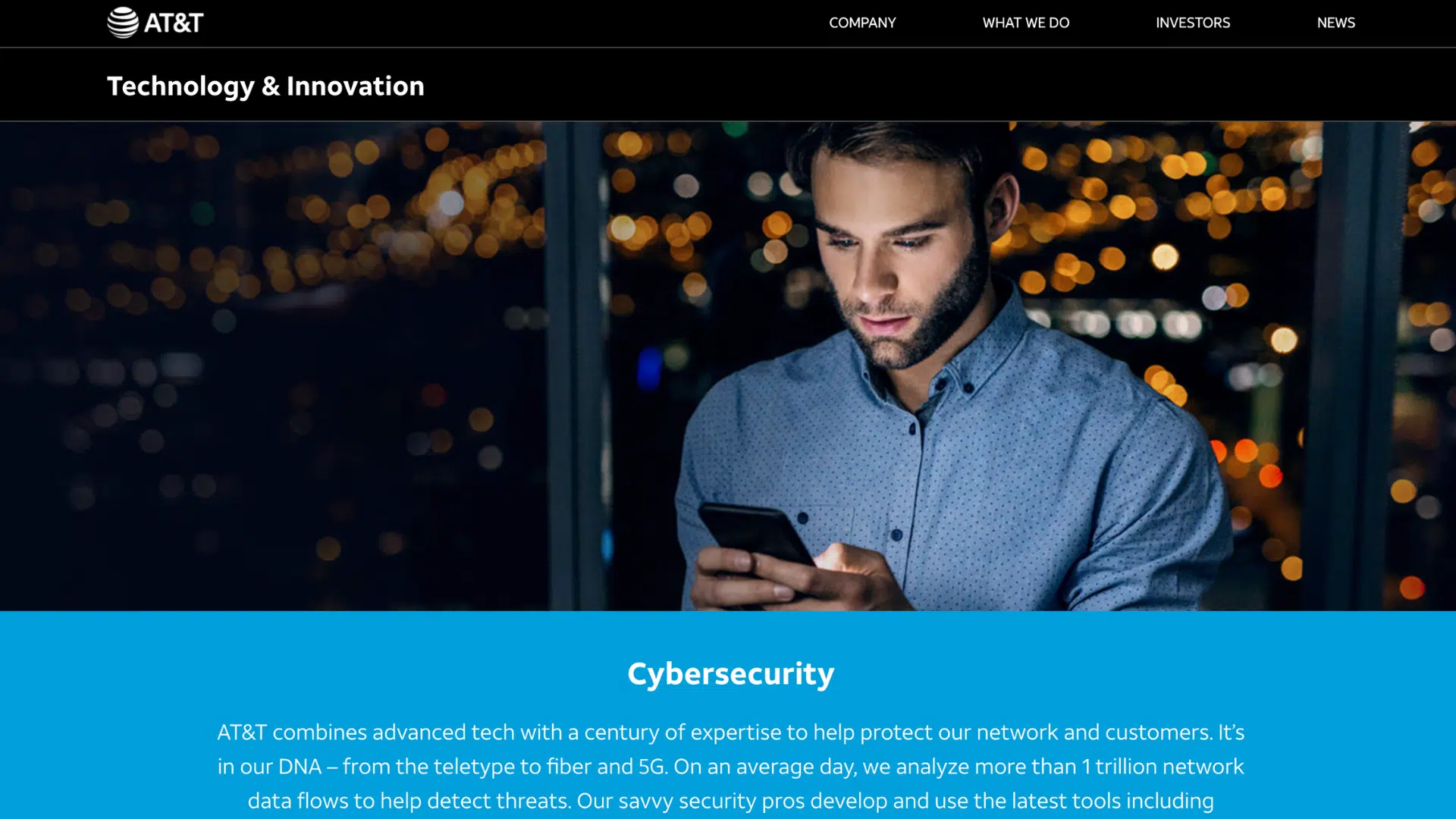 a man using a smartphone at night while viewing cybersecurity technology and network protection information online (1)