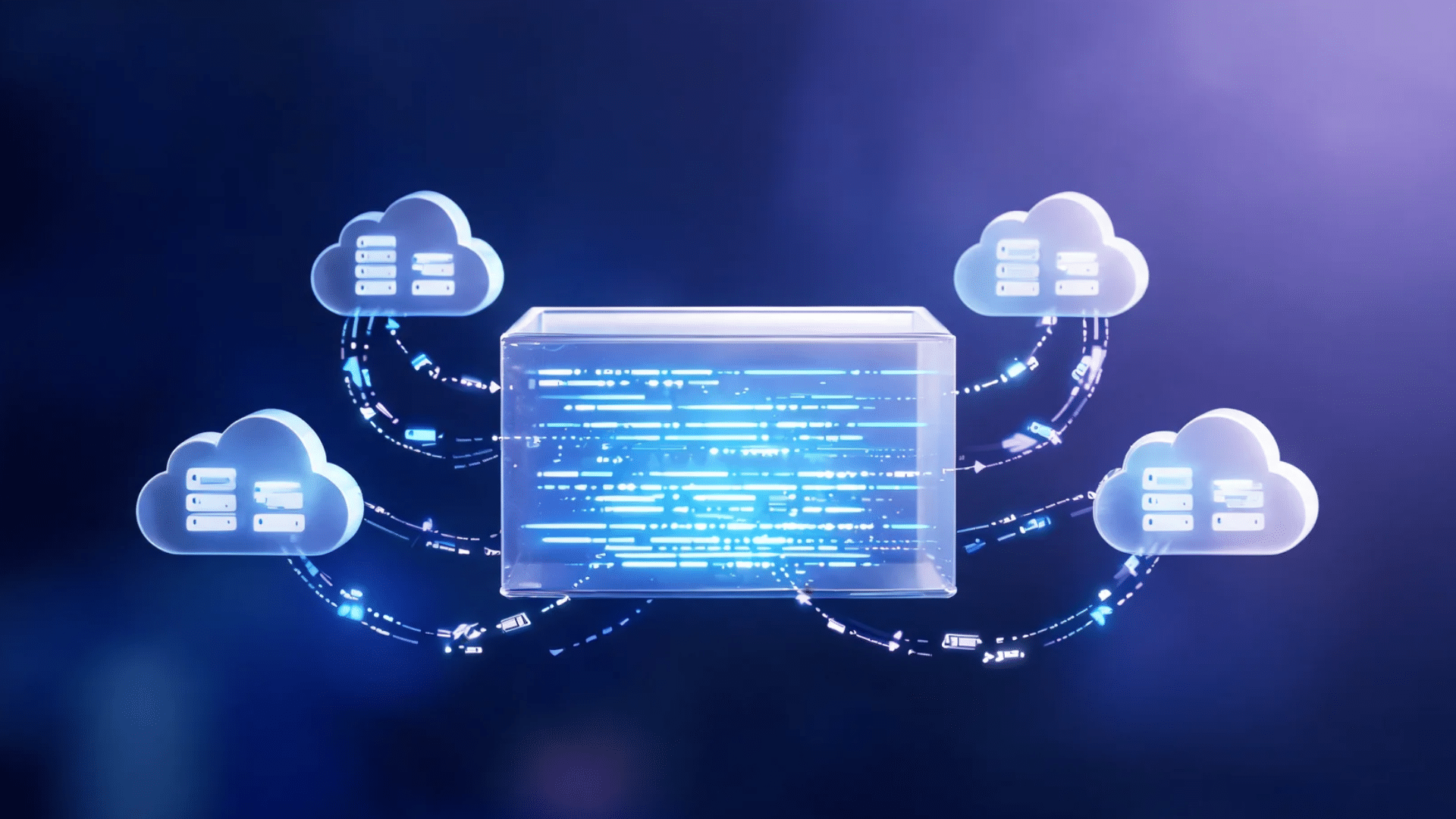 central data block connected to cloud nodes showing fast in memory database data exchange
