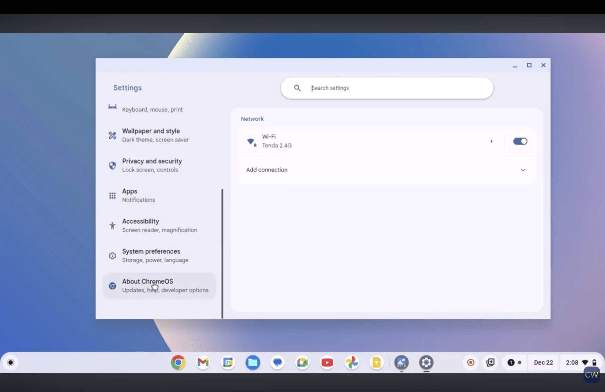 chrome settings window highlighting chrome os how to update a chromebook