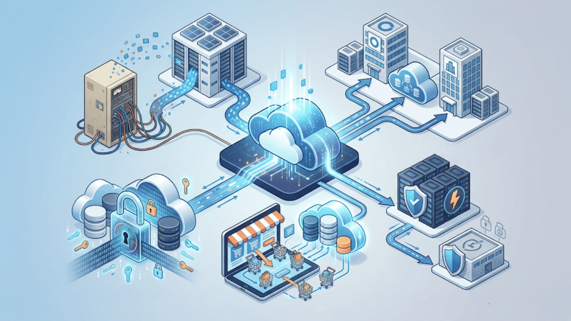 Cloud migration use cases showing system upgrades secure data scalable apps recovery and unified systems