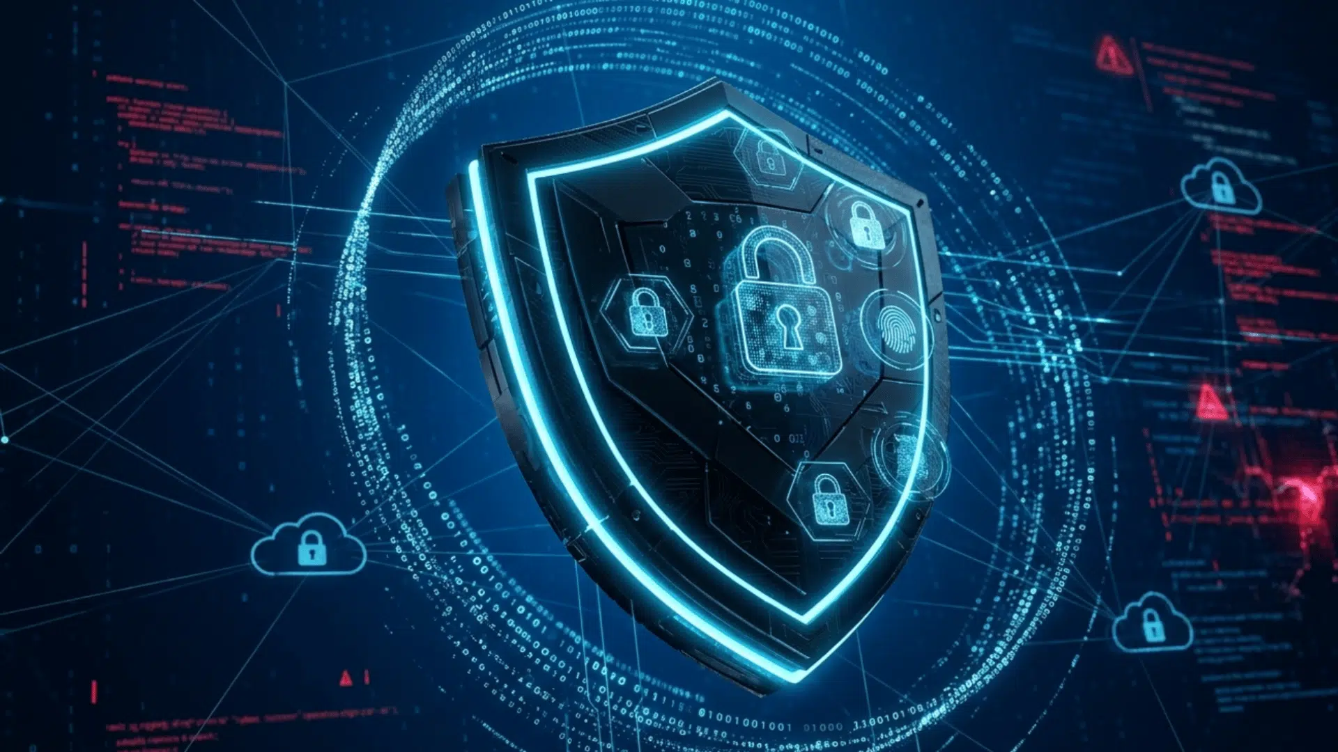digital cybersecurity shield with lock icons cloud security and encrypted network protection system