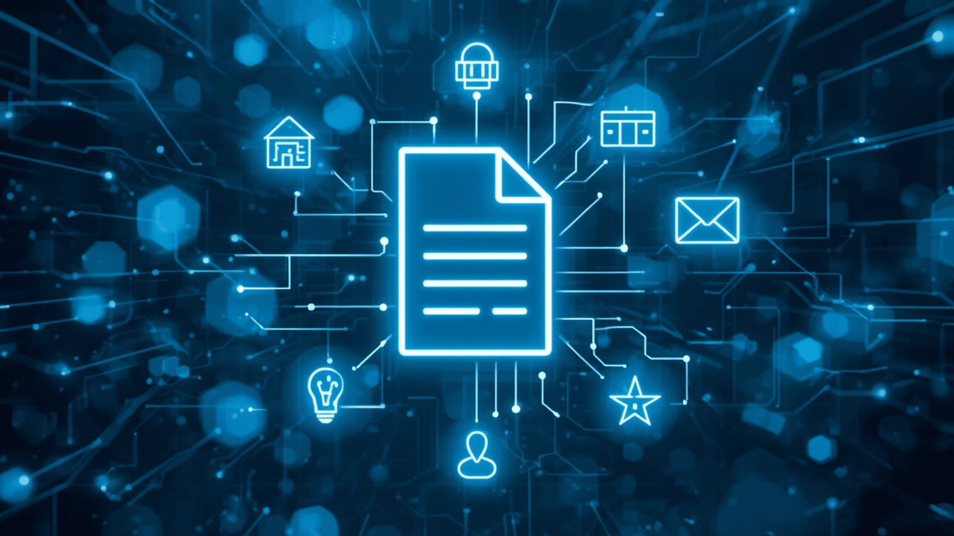 digital document icon connected with network lines representing document tracking services data flow security