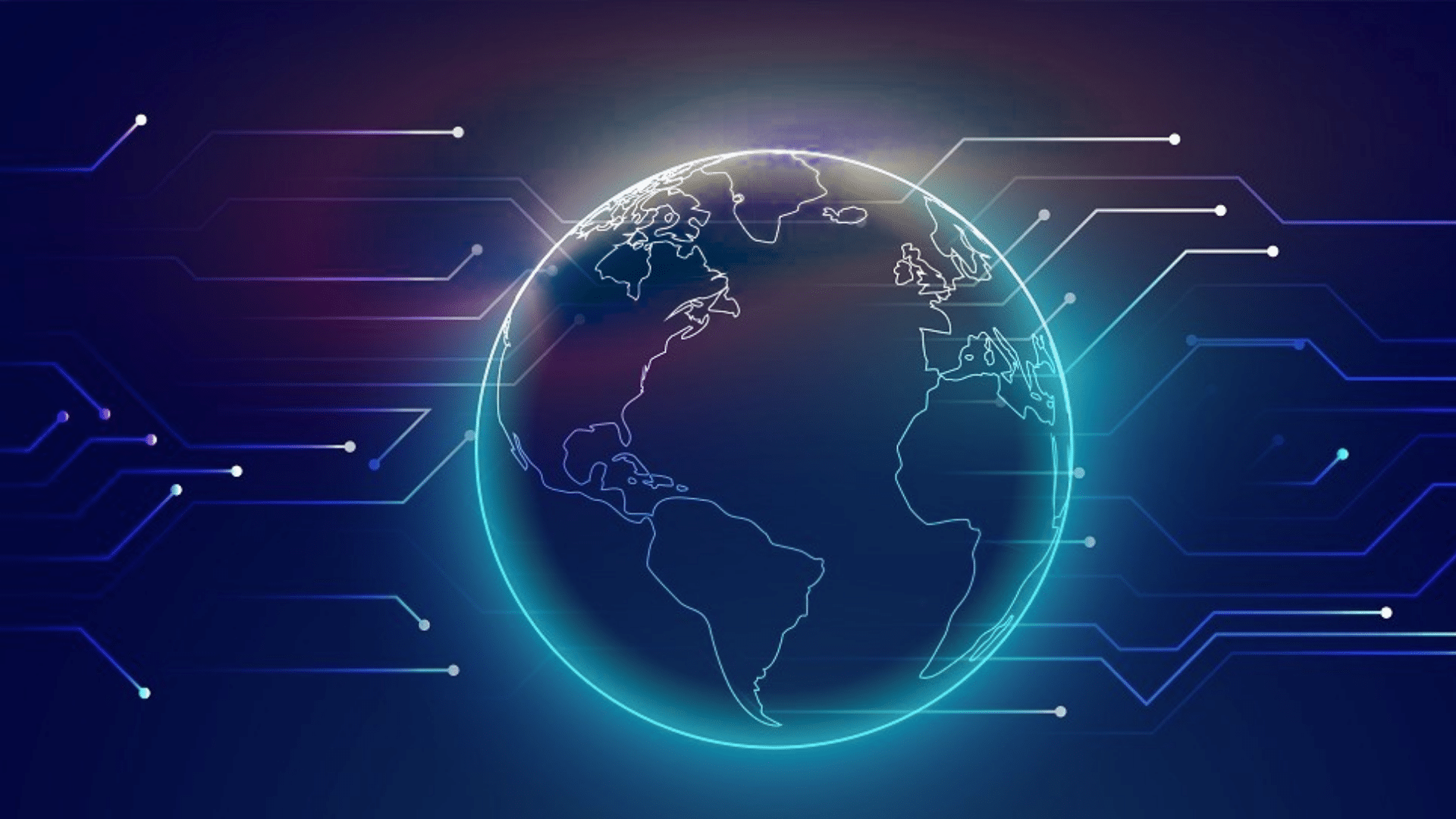 digital globe with connected network lines showing global technology communication and data systems