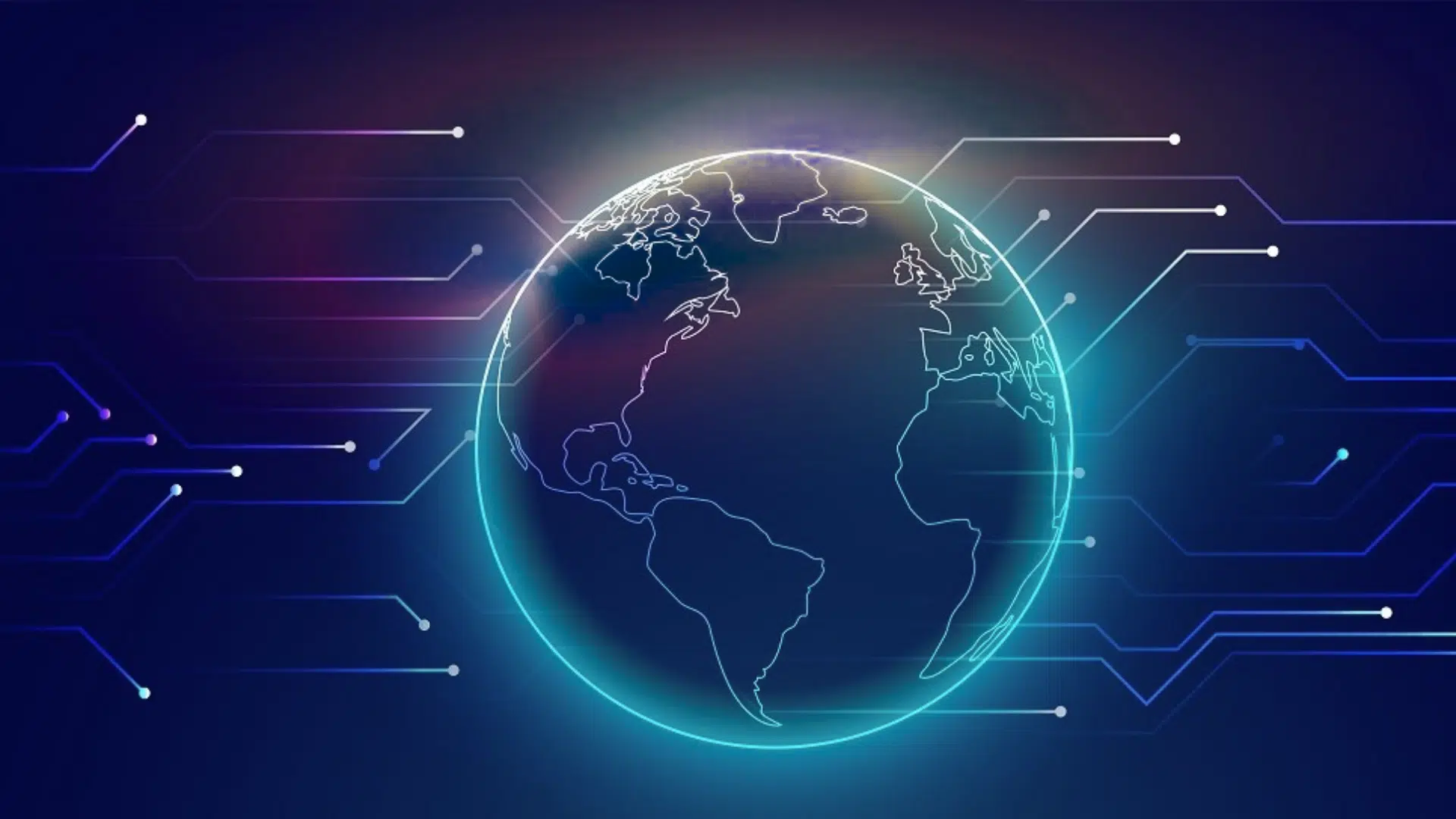 digital globe with connected network lines showing global technology communication and data systems