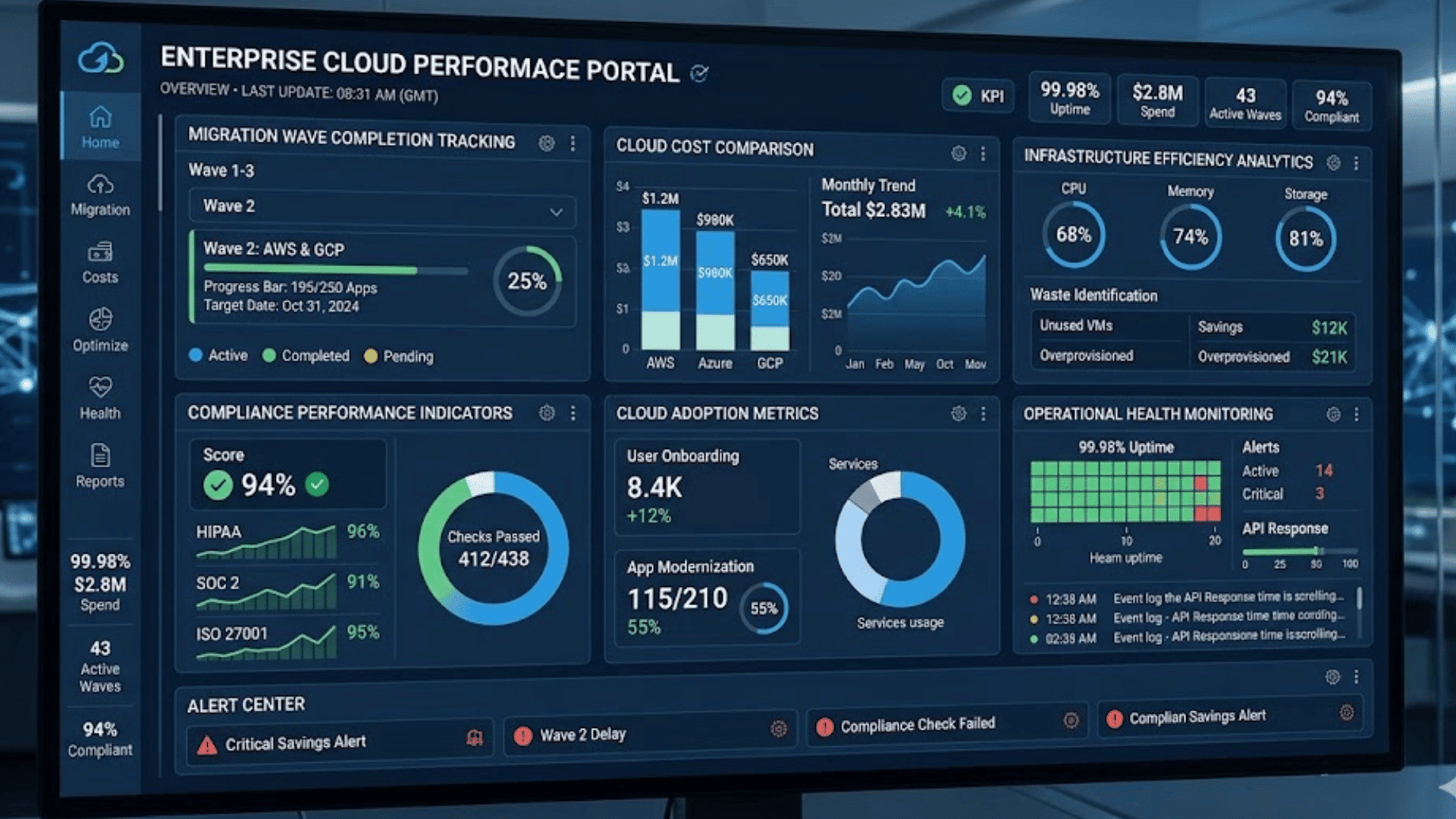enterprise cloud performance portal displayed on advanced analytics dashboard screen
