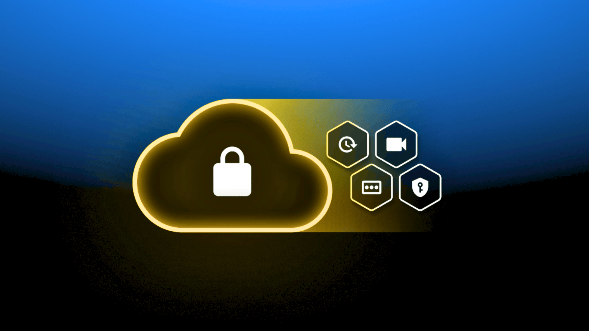 glowing cloud with padlock and security icons on dark background representing cloud native security practices