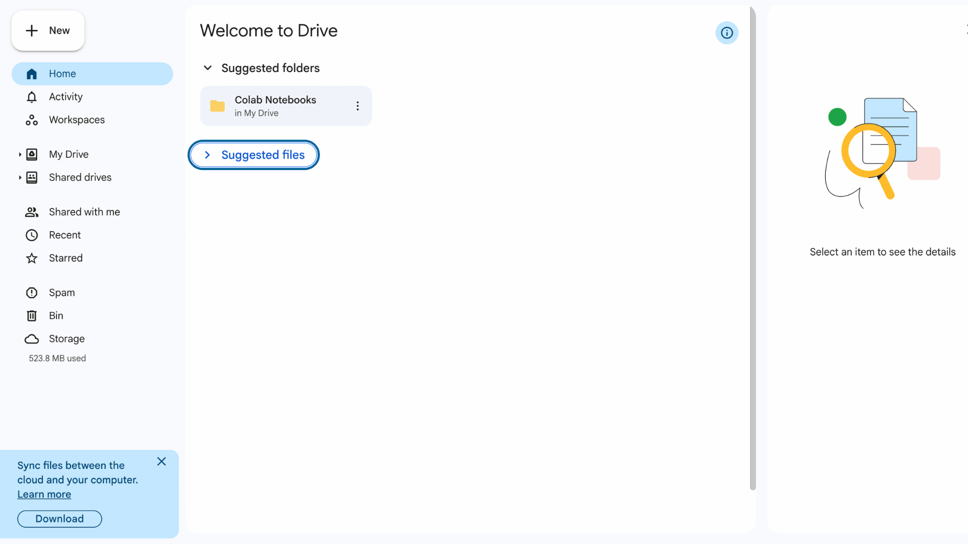 google drive interface showing file storage dashboard with folders suggested files and document tracking