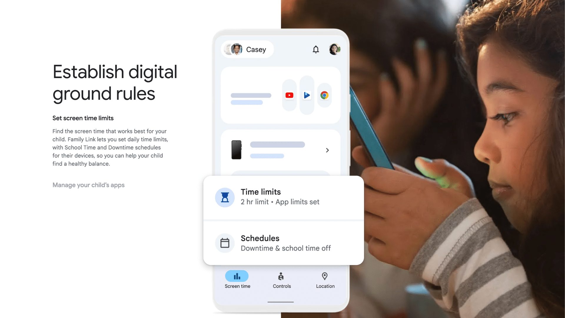 google family link parental control app for managing apps screen time and tracking android device usage