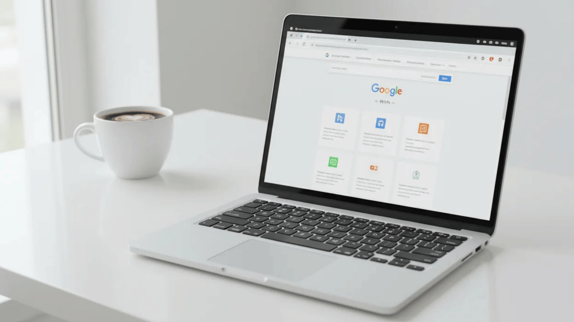 how to clear cache on chromebook displayed on laptop beside a cup of coffee