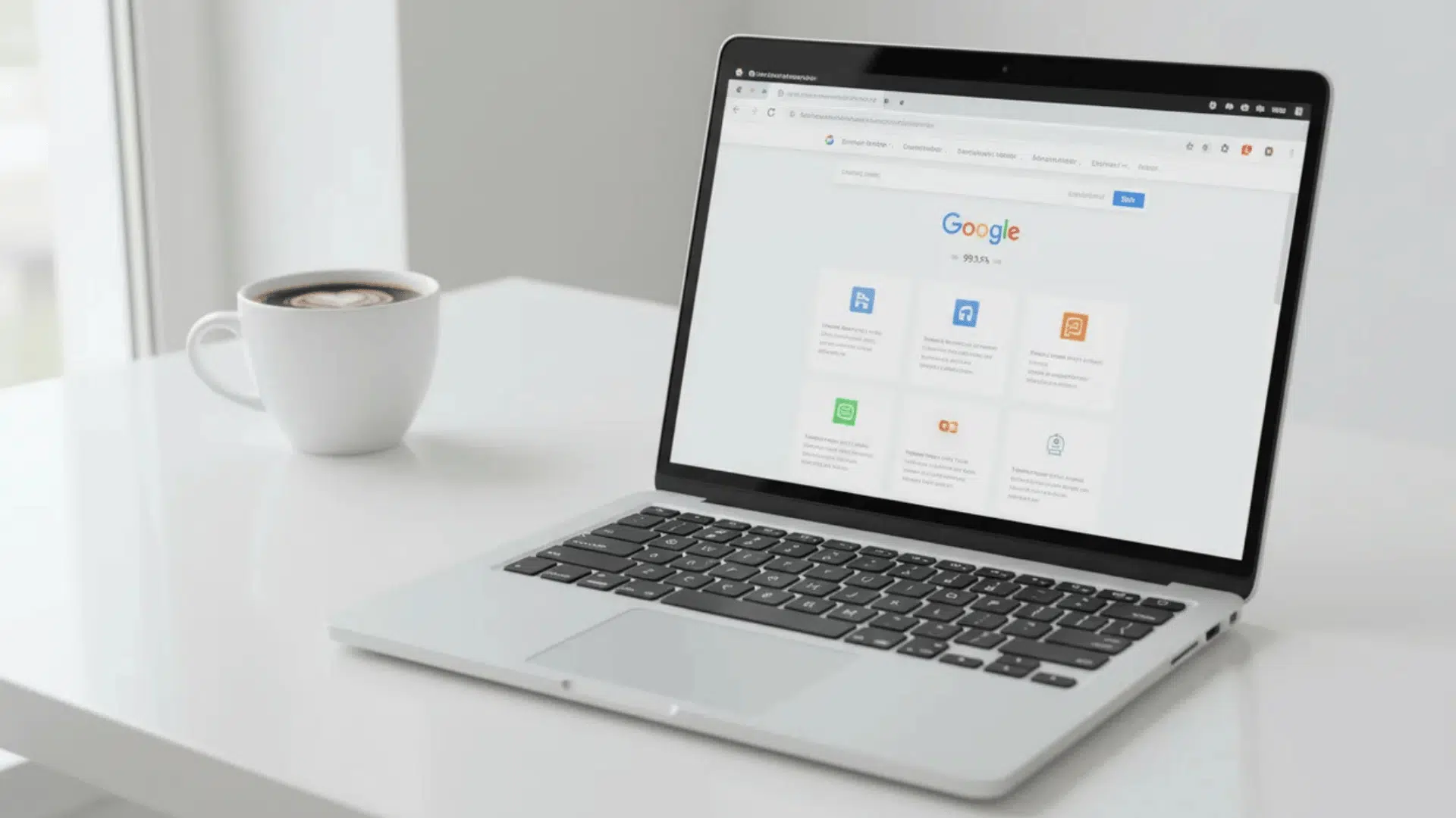 how to clear cache on chromebook displayed on laptop beside a cup of coffee